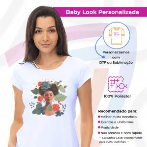 Baby Look Feminina 100% poliéster ou 96% Poliéster 4% Elastano   Toque Dry 200 gramas 