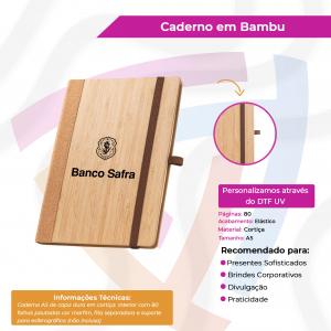 Caderno de Bambu com Cortiça Bambu    Elástico 