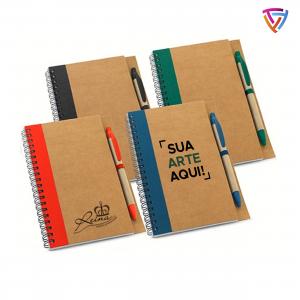 Caderno Kraft com Caneta Personalizada Kraft     Criação de Arte