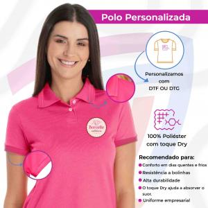 Camisa Polo Feminina Malha Piquet 100% Poliéster   Toque Dry Malha Piquet - 190 gramas 