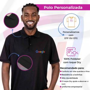 Camisa Polo Masculina Malha Piquet 100% Poliéster   Toque Dry Malha Piquet - 190 gramas 