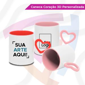 Caneca Alça Coração 3D Personalizada Cerâmica   Resinado  Capacidade: 325ml