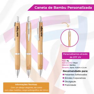 Caneta de Bambu Bambu 13,5cm x 1,6cm   Clipe Plástico ou Metal 