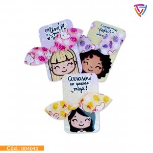 Card com Laço de Cabelo Personalizado Couchê 300g   Laminação Brilho ou Fosco  Criação de Arte