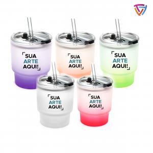 Copo de Vidro Personalizado Vidro    Tampa de Acrílico | Canudo de Vidro | Acabamento Fosco Criação de Arte