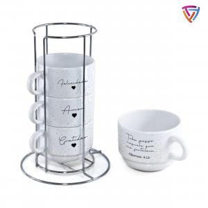 Kit de Xícaras com Suporte Personalizado Porcelana     Montagem de Arte | Suporte de Aço