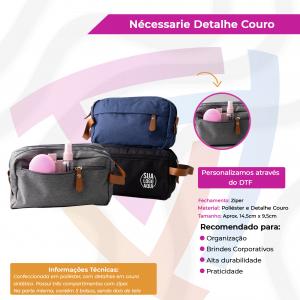 Necessaire Poliéster com Detalhe em Couro Poliéster    Detalhe em Couro 