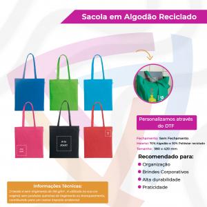 Sacola em Algodão Reciclado 70% Algodão e 30% Poliéster Reciclado     